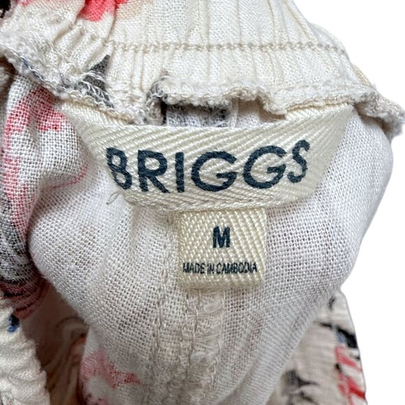 Briggs Wide Leg Pants Linen Blend Beige Floral Size Medium Elastic Waist - Picture 6 of 11